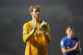 New Pompey keeper Nicolas Schmid has earned praise for his form from John Mousinho. Pic: Jason Brown/ProSportsImages