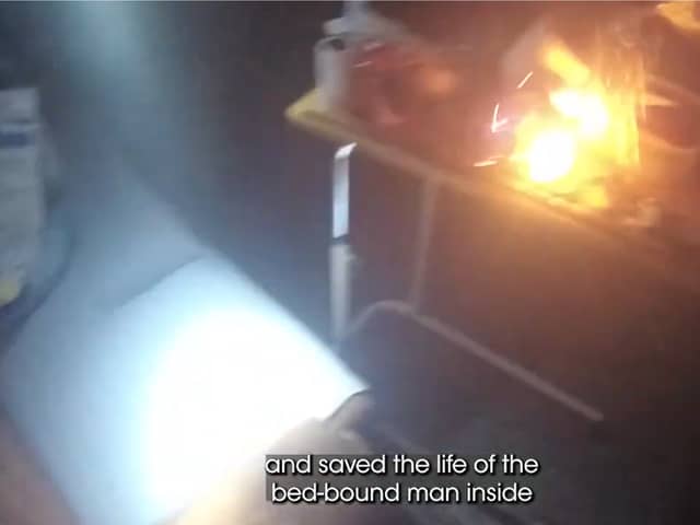 The bedroom table on fire.