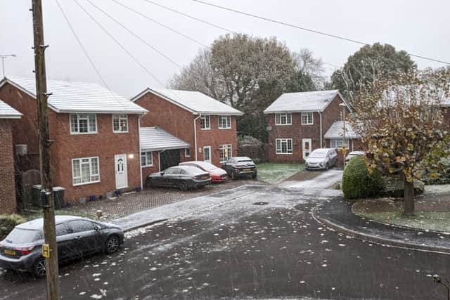 Snow has starting falling in the Portsmouth area and across Hampshire. Pictured is snowfall in Denmead near Waterlooville.
