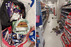 Stacks of Christmas chocolate were found on two shoplifters in Portsmouth.