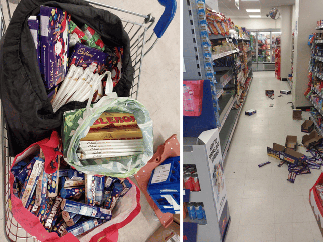 Stacks of Christmas chocolate were found on two shoplifters in Portsmouth.