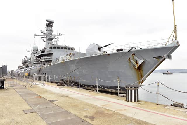 HMS Montrose at her decommissioning ceremony, HMNB Portsmouth, on Monday, April 17, 2023.