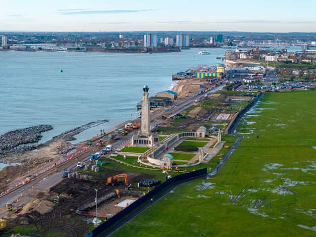A work in progress as new sea defences are being created in front of Southsea Common