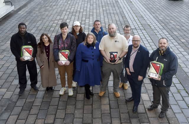 Pictured is: (centre) Donna Jones, Hampshire and the Isle of Wight Police and Crime Commissioner, (third from right) Phil Carr, founder of Forseti Training and (second from right) Cllr. Steve Pitt, leader of Portsmouth City Council with some of the businesses in the Portsmouth area.