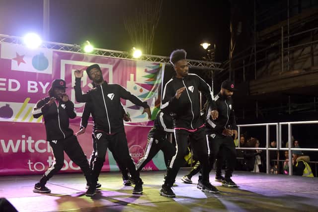 Pictured is: Britain's Got Talent finalists Flawless performing at the Southsea Christmas lights switch-on event in Palmerston Road on November 21, 2024.