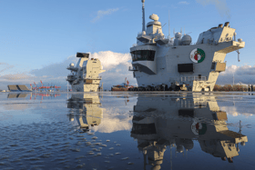 HMS Queen Elizabeth was tailed by an unidentified drone as she was leaving the German port of Hamburg.