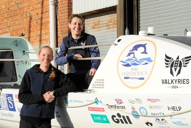 The HMS Oardacious team of four rowers are fundraising for the Royal Navy and Royal Marines Charity, as well as Young Women's Trust. From left: Lt Cdr Ali Aindow and Petty Officer Aaby Aldridge.