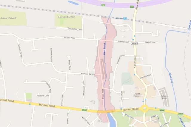 The area covered by the flood warning in Emsworth