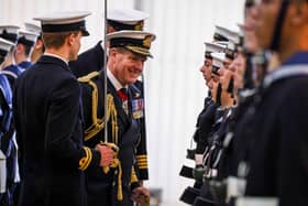First Sea Lord, Admiral Sir Ben Key inspecting the Guard of Honour at HMS Sultan.