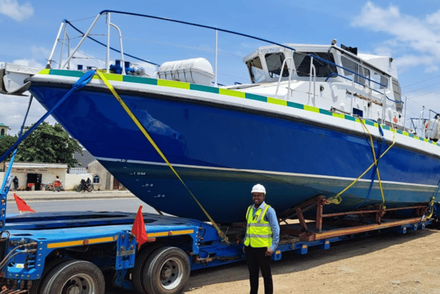 Former HMS Scimitar, MV Lady Jean, has been transformed into a hospital ship in Gosport and has completed her journey from Portsmouth to East Africa. She will be used for aid missions in Lake Victoria.