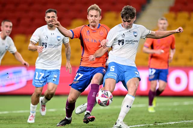 Pompey target Hayden Matthews (far right) in action for Sydney against Brisbane Roar earlier this month. Picture: Bradley Kanaris/Getty Images)