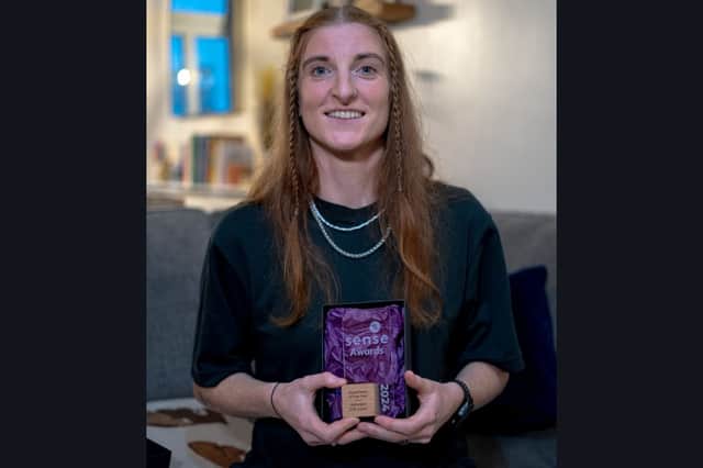 Elle Jones, 27, of Southsea, won 'Fundraiser of the Year' at the Sense Awards after running the London Marathon when deafblind.