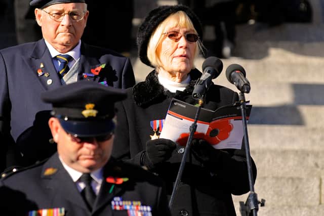Mrs Jean Louth reading The Act of Remembrance at Guildhall Square on November 11, 2012.