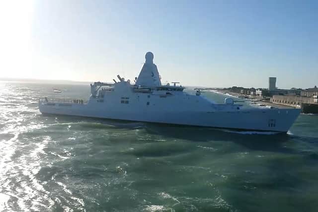 HNLMS Friesland sailing towards HMNB Portsmouth this morning, where she was joined by her sister ship HNLMS Groningen.