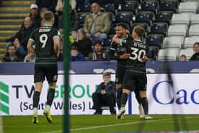 Pompey's Matt Ritchie celebrates his goal against Swansea. Pic: Jason Brown/ProSportsImages