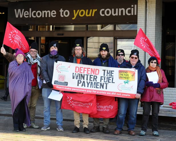 Protests took place in Portsmouth on Friday, November 29, 2024, in opposition to the government's cuts to winter fuel payments.

Pictured is: (l-r) Jackie Lederer, Alan Burgess, Tom, Graham Noble, Josh Goacher, Andy, Colin Shead and Barbara Edney.