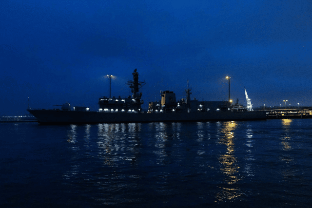 Portsmouth-based Royal Navy frigate HMS Iron Duke was heavily involved in Exercise Freezing Winds in the Baltic Sea, organised by Nato. Pictured is her at Tallinn Naval Base, Estonia.