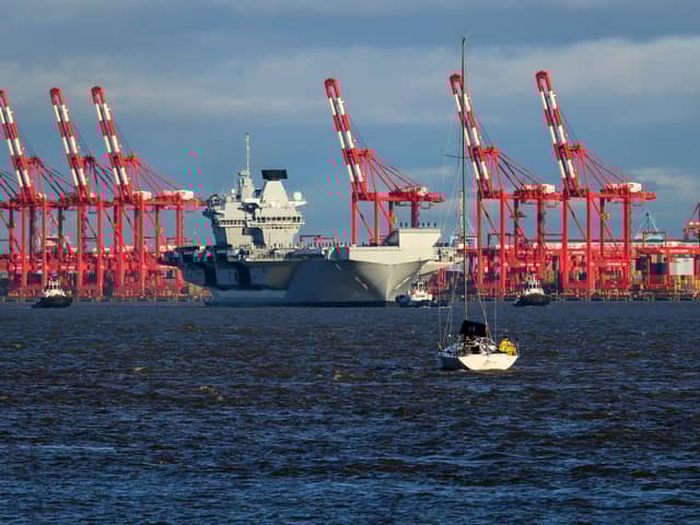 A drone was confiscated by police while the Royal Navy flagship HMS Prince of Wales visited Liverpool.