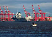 A drone was confiscated by police while the Royal Navy flagship HMS Prince of Wales visited Liverpool.