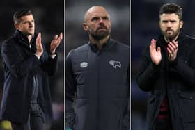 John Mousinho's win percentage as Pompey manager compared to Derby County's Paul Warne and Middlesbrough boss Michael Carrick. (Image: Mike Hewitt, Pete Norton and Catherine Ivill/Getty Images)