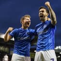 Pompey's Marlon Pack and Matt Ritchie celebrate the win over Bristol City. Pic: Jason Brown/ProSportsImages