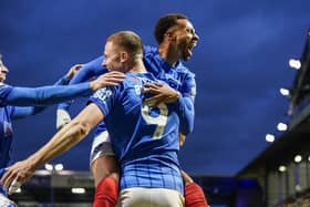 Pompey celebrate their 3-0 win over Bristol City