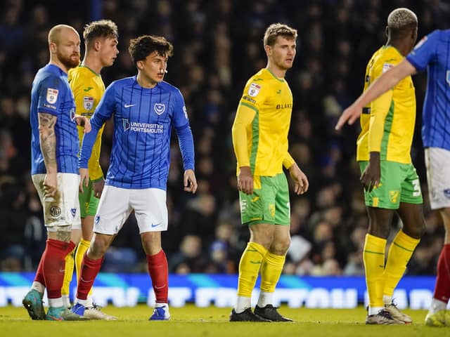 Pompey defender Tom McIntyre suffered a heavy blow to the nose against Norwich City. Pic: Jason Brown/ProSportsImages