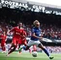 Ex-Pompey man Marcus Harness in Premier League action for Ipswich at Liverpool in August. Picture: HENRY NICHOLLS / AFP
