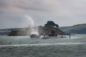 HMS Triumph, the last of the Royal Navy Trafalgar Class submarines still in service has arrived at HMNB Devonport, Plymouth, for the last time before being decommissioned.