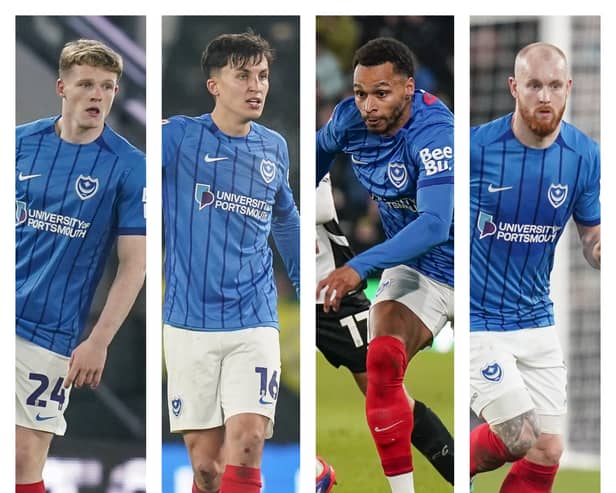 Pompey’s Terry Devlin, Tom McIntyre, Josh Murphy and Connor Ogilvie have been blamed for the goals conceded at Derby.
