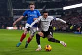 Terry Devlin battles with Nathaniel Mendez-Laing in Pompey's 4-0 defeat at Derby. Picture: Bradley Collyer/PA Wire.