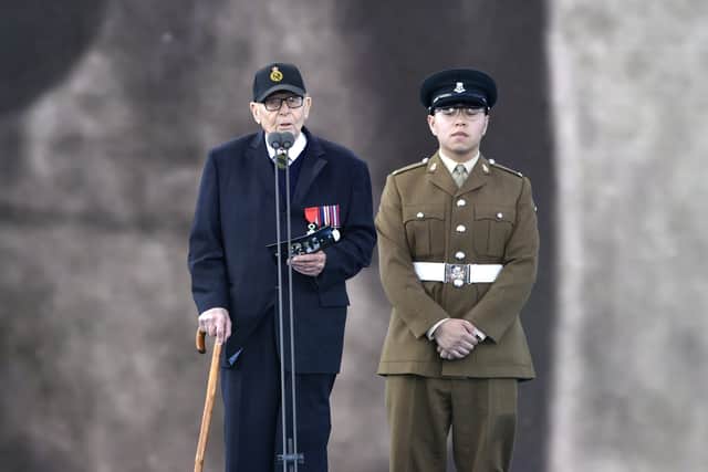 Second World War veteran Roy Hayward, of the Isle of Wight, speaking to the crowd during the D Day 80 commemorations on Southsea Common, Southsea, on Wednesday, June 5, 2024.