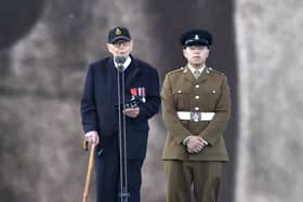 Second World War veteran Roy Hayward, of the Isle of Wight, speaking to the crowd during the D Day 80 commemorations on Southsea Common, Southsea, on Wednesday, June 5, 2024.