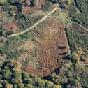 An aerial view of the Browndown First World War practice trenches in Gosport, Hampshire. Practice trenches from the First World War, a "bungalow maternity ward" and the tomb of a woman believed to have lived to 119 years old are among the places that have been added to the National Heritage List for England by Historic England.