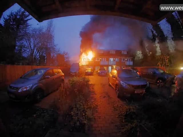 Footage shows a fire in a house in Catford, southeast London, which was caused by an e-bike battery.