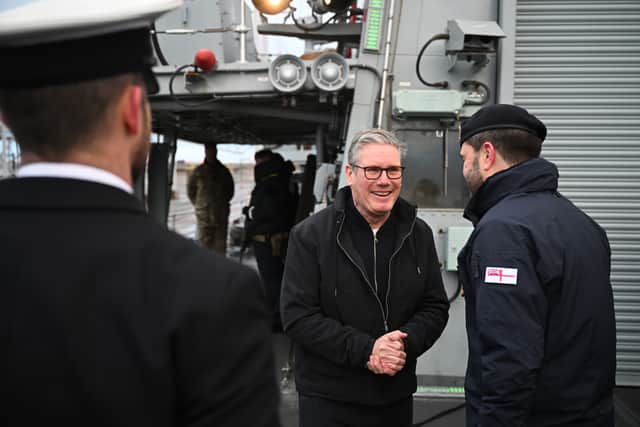Prime Minister Sir Keir Starmer speaks with crew as he tours HMS Iron Duke in Tallinn, Estonia, on the second day of his two-day trip to Northern Europe. The Type 23 frigate is returning to Portsmouth for Christmas after a busy 2024.