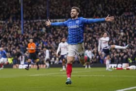 Pompey's Callum Lang celebrates one of his four goals against Coventry today. Pic: Jason Brown/ProSportsImages