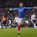 Pompey's Callum Lang celebrates one of his four goals against Coventry today. Pic: Jason Brown/ProSportsImages