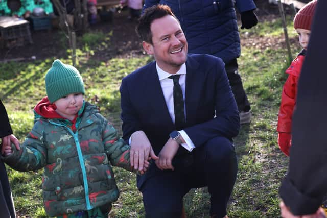 MP for Early Years Education Stephen Morgan pictured visiting the Little Bears Forest Preschool, Shore Avenue, Southsea. They are the first Portsmouth Preschool to be award Outstanding by Ofsted since, Stephen became minister for Early Years.

Pictured is Stephen Morgan MP, with the children.

Picture: Sam Stephenson.