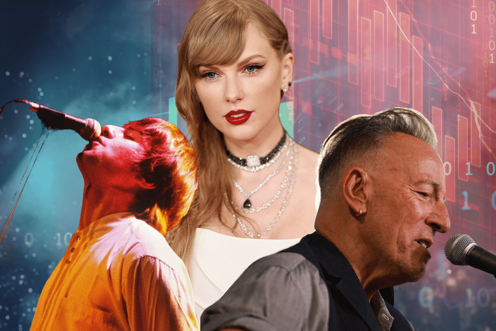 Who was the best-selling musician who toured in the UK in 2024, and by how much did they beat second place by?