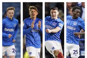 Pompey boss John Mousinho has given injury updates on his squad, including (from left to right): Terry Devlin, Elias Sorensen, Regan Poole and Abdoulaye Kamara.
