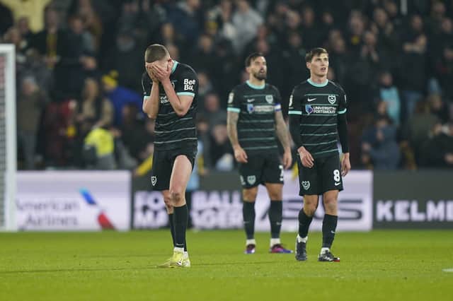 Pompey agony after a stoppage-time defeat to Watford amid controversy. Picture: Jason Brown/ProSportsImages