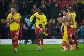 Kwadwo Baah celebrates Watford's last-gasp 2-1 win over Pompey on Boxing Day. Picture: Yui Mok/PA Wire.