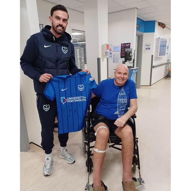 Pompey captain Marlon Pack, paid a visit to season ticket holder Mick Clifford who was spending Christmas in QA Hospital.