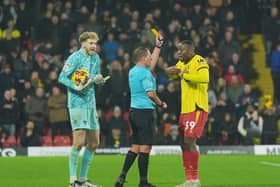 Referee Geoff Eltringham and his assistant faced criticism from Pompey boss John Mousinho after the 2-1 loss at Watford. Pic: PA