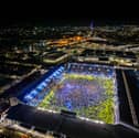 A spectacular drone shot of fans invading the pitch after Pompey beat Barnsley 3-2 at Fratton Park - following a last minute header from Conor Shaughnessy - to secure themselves as champions of League One.