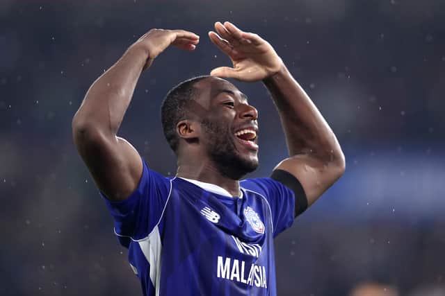 Yakou Meite, a player for Cardiff City, does the Ayatollah. This is the celebration that Josh Murphy did against Swansea City. (Image: Getty Images)