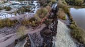 Bridgewater Canal, which is in Dunham Massey, Greater Manchester, has completely given way on one side and water has instead gone into a neighbouring field. 