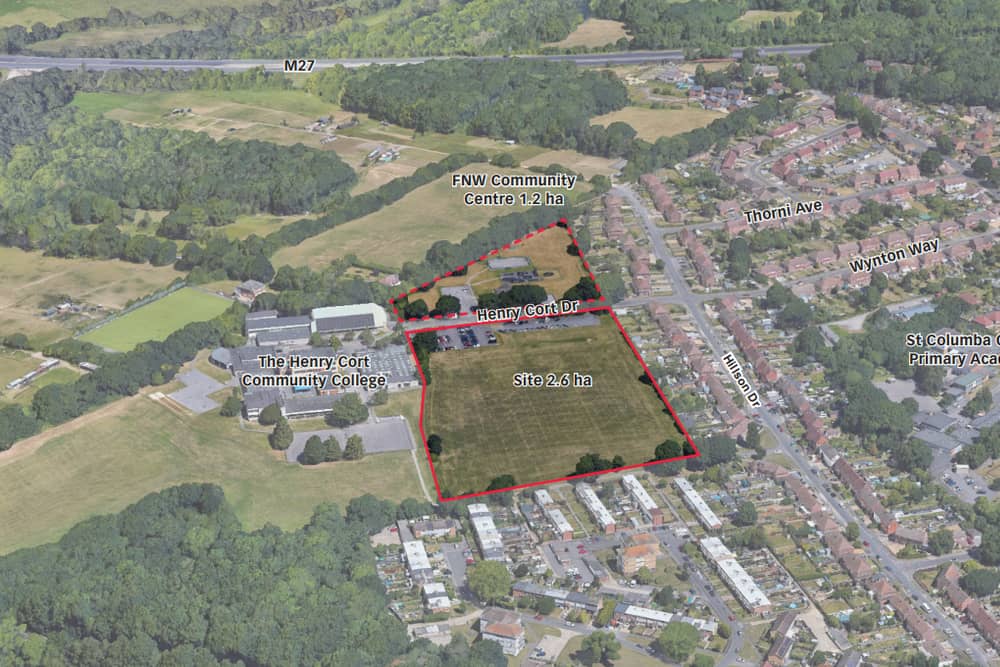 An aerial view of the existing Fareham North West Community Centre site which lies to the north west of Fareham