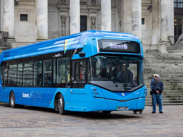 Bus usage in Portsmouth has soared thanks to several initiatives between Portsmouth City Council, First and Stagecoach, but concerns remain if this will continue following the recent single-fare cap increase from £2 to £3. Pictured is one of the new electric buses Guildhall Square.